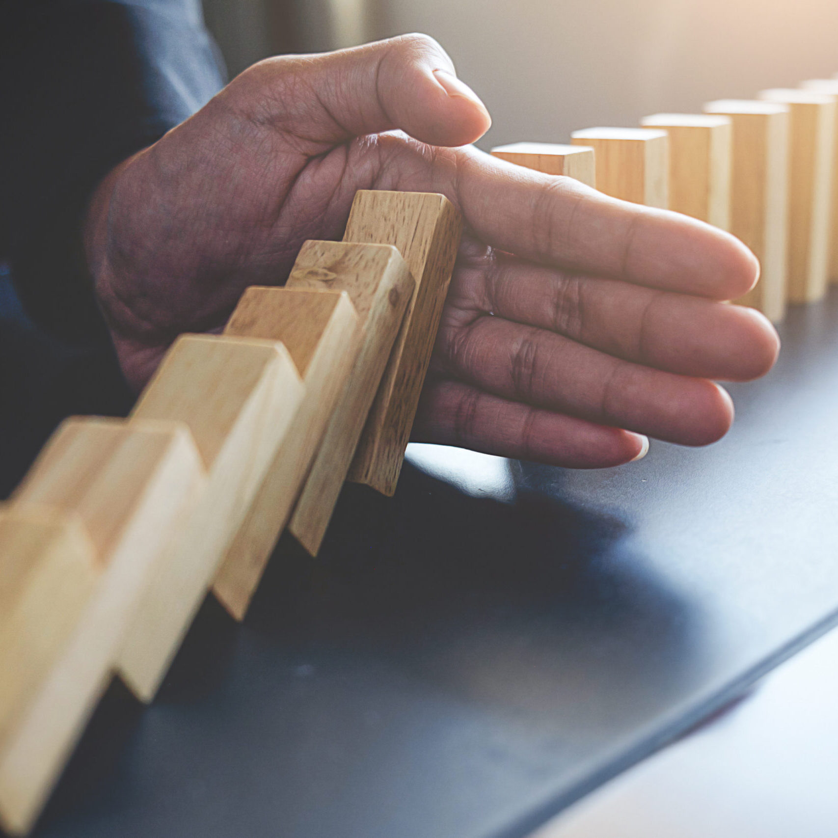 Home concept of solution and domino effect.slightly de focused and cl